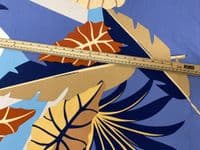 Viscose Dress Fabric - Geometric with Leaves in Blue and Orange