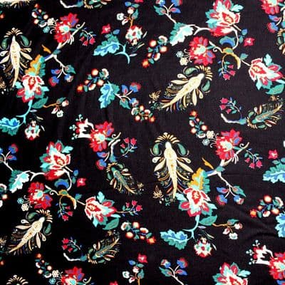 Viscose Dress Fabric - Koi Carp Flowers Black