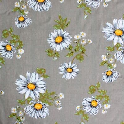Viscose Dress Fabric - Large Daisies Grey