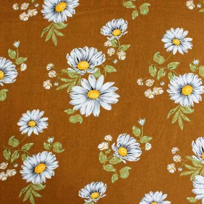 Viscose Dress Fabric - Large Daisies Mustard Brown
