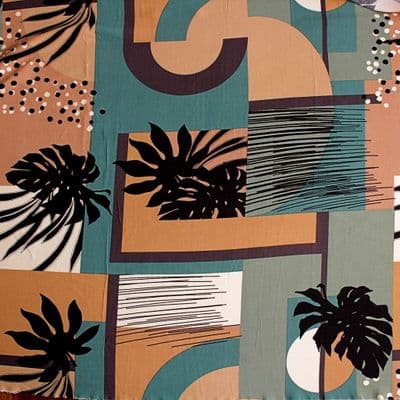 Viscose Dress Fabric - Large Print Palms Trees Green Brown