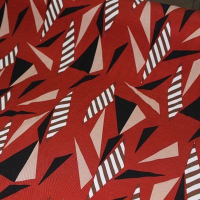 Viscose Dress Fabric -  Large Red Brown & Black Geometric Print