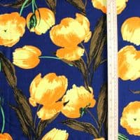 Viscose Dress Fabric  - Large Yellow Flowers on Blue