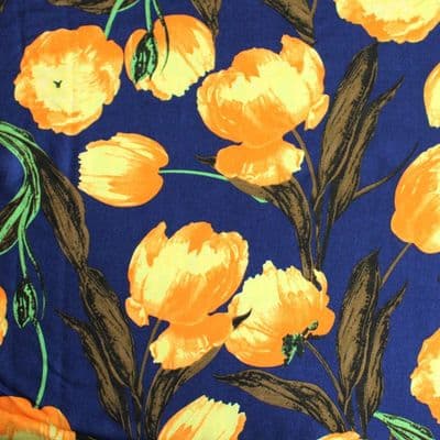 Viscose Dress Fabric  - Large Yellow Flowers on Blue
