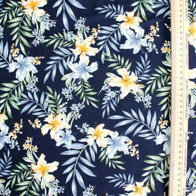 Viscose Dress Fabric - Lilies on Navy Blue