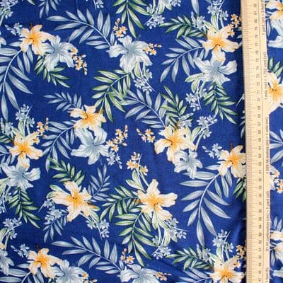 Viscose Dress Fabric - Lilies on Royal Blue