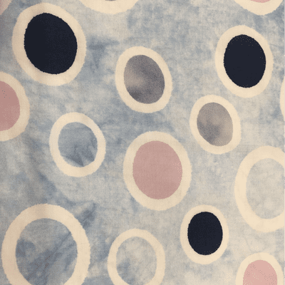 Viscose Dress Fabric -  Navy & Pink Circles on Sky Blue