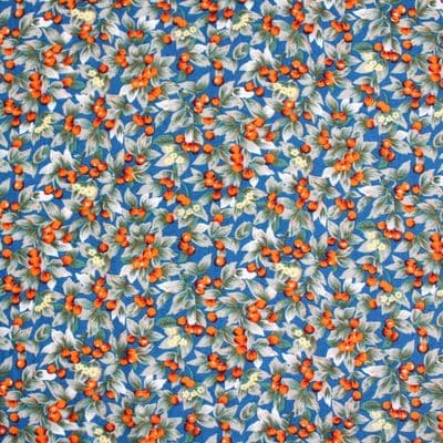 Viscose Dress Fabric - Orange Berries on Blue