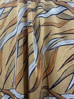 Viscose Dress Fabric - Orange, Cream & Natural Leaves on Tan
