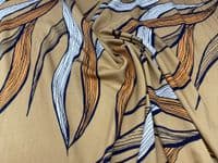 Viscose Dress Fabric - Orange, Cream & Natural Leaves on Tan