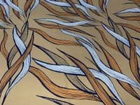 Viscose Dress Fabric - Orange, Cream & Natural Leaves on Tan