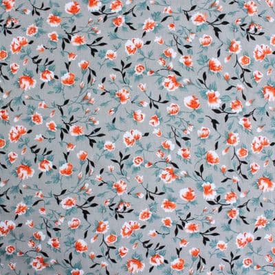 Viscose Dress Fabric - Orange Floral on Grey