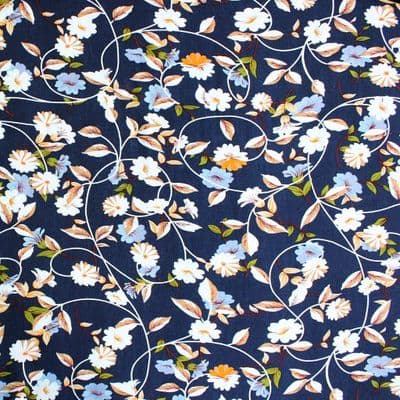 Viscose Dress Fabric  - Pale Flowers on Navy Blue
