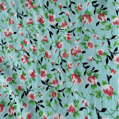 Viscose Dress Fabric - Pink Floral on Light Blue