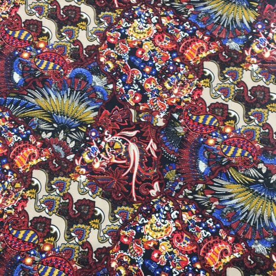 Viscose Dress Fabric - Primary Colours Bold Paisley on Black