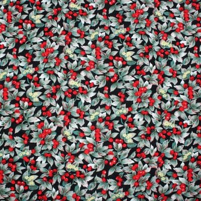 Viscose Dress Fabric - Red Berries on Black