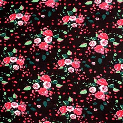 Viscose Dress Fabric - Red Roses on Black