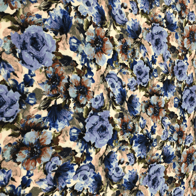 Viscose Dress Fabric -  Renaissance Blue Indigo Flowers