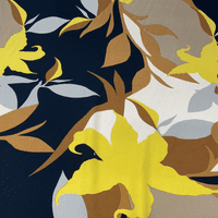 Viscose Dress Fabric - Yellow & Grey Silhouette Flowers on Beige and Black