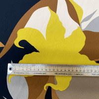 Viscose Dress Fabric - Yellow & Grey Silhouette Flowers on Beige and Black