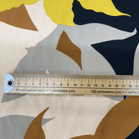 Viscose Dress Fabric - Yellow & Grey Silhouette Flowers on Beige and Black