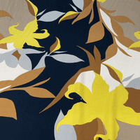 Viscose Dress Fabric - Yellow & Grey Silhouette Flowers on Beige and Black
