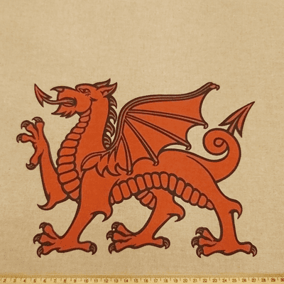 Wales Welsh Dragon by Girones  - Curtains Soft Furnishings Cotton Fabric - Red on Natural