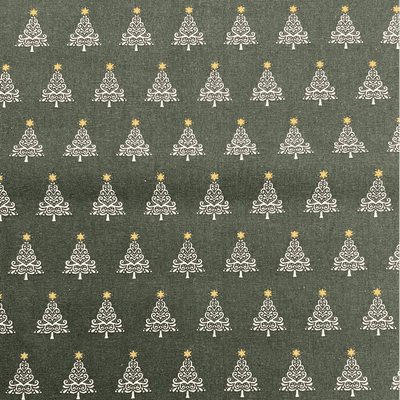 White Christmas Trees on Green  - 100% Cotton Printed Fabric