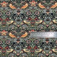 William Morris Strawberry Thief Ebony - 100% Cotton  Dressmaking Craft Fabric