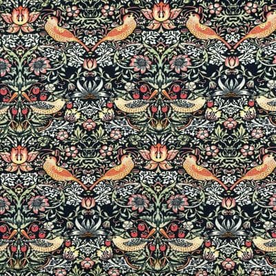William Morris Strawberry Thief Ebony - 100% Cotton  Dressmaking Craft Fabric