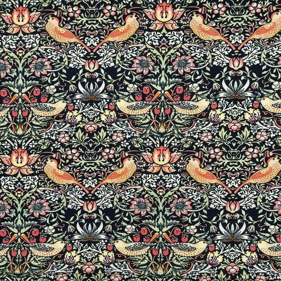 William Morris Strawberry Thief Ebony - 100% Cotton  Dressmaking Craft Fabric