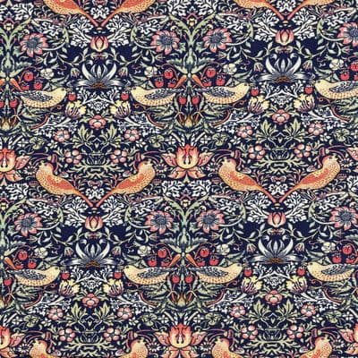 William Morris Strawberry Thief Navy - 100% Cotton  Dressmaking Craft Fabric