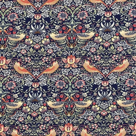 William Morris Strawberry Thief Navy - 100% Cotton  Dressmaking Craft Fabric