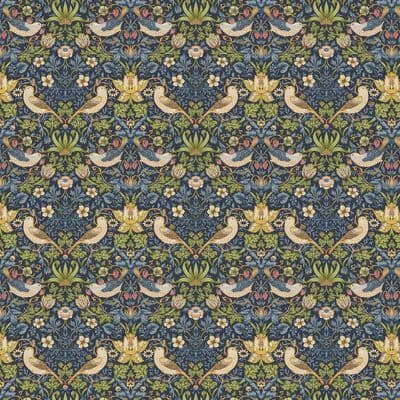 William Morris Strawberry Thief Navy Furnishings Cotton