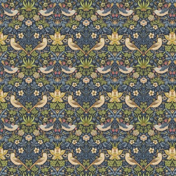 William Morris Strawberry Thief Navy Furnishings Cotton