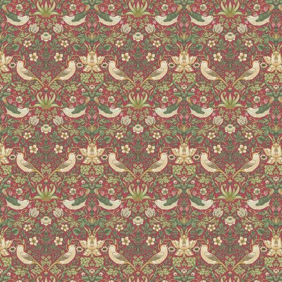 William Morris Strawberry Thief Red 100% Cotton Curtain