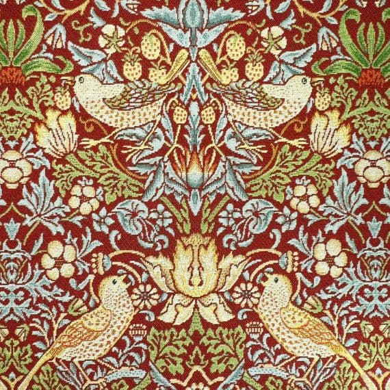 William Morris Strawberry Thief Wine Red - Cotton Mix Tapestry Fabric