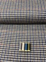 Wool Dogtooth Check Fabric - Blue, Green, Tans on Beige