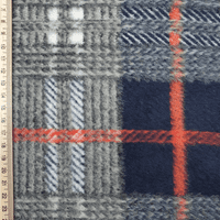 Wool Like Polyester Dress Fabric  - Blue Orange Check
