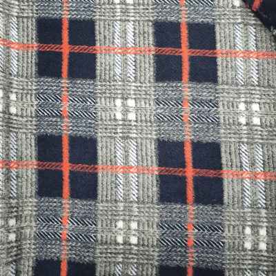 Wool Like Polyester Dress Fabric  - Blue Orange Check