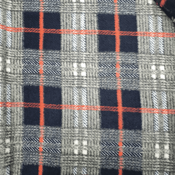 Wool Like Polyester Dress Fabric  - Blue Orange Check