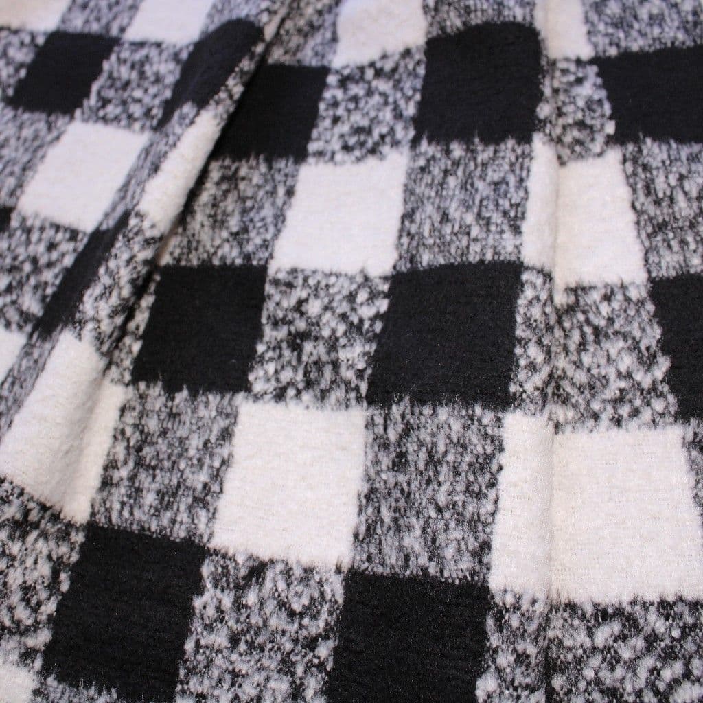Wool Mix Dress Fabric Black White Buffalo Check