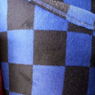 Wool Mix Dress Fabric - Blue Black  Checkered