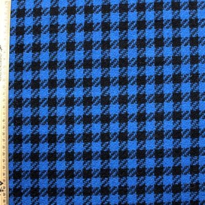 Wool Mix Dress Fabric - Blue Black Houndstooth Check