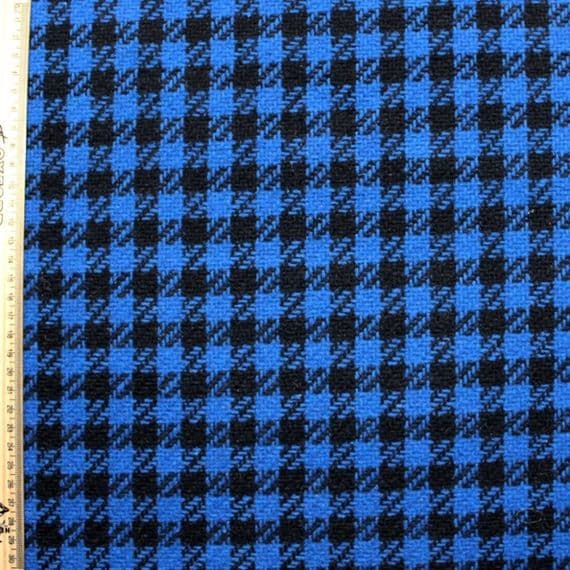 Wool Mix Dress Fabric - Blue Black Houndstooth Check