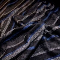 Wool Mix Dress Fabric - Charcoal Grey Blue Stripes