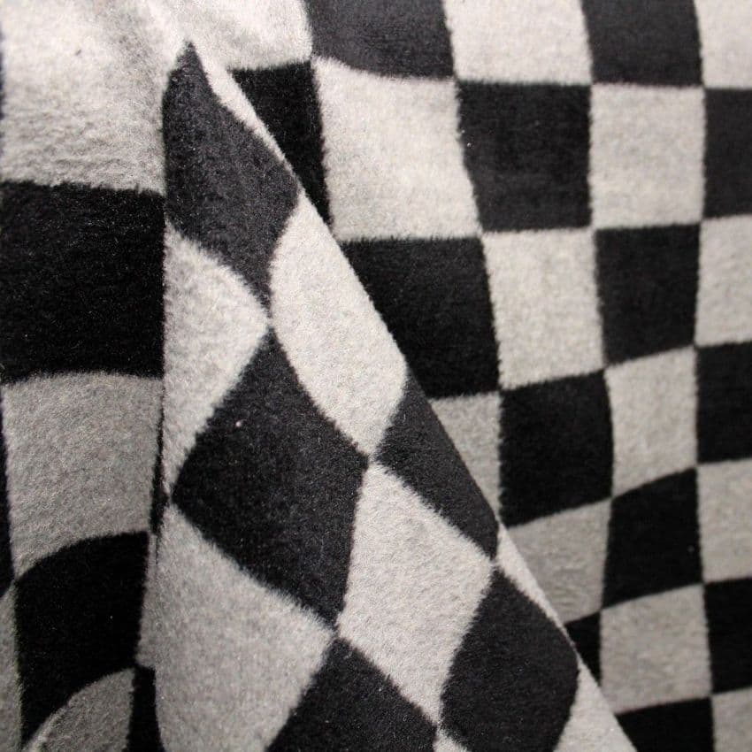 Wool Mix Dress Fabric Grey Black Checkered