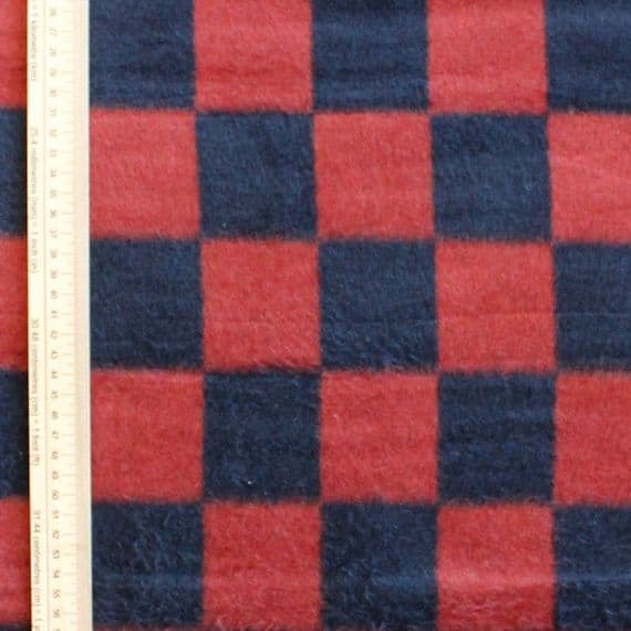 Wool Mix Dress Fabric - Navy Brown Checkered