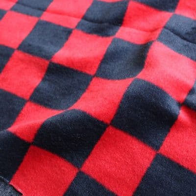 Wool Mix Dress Fabric - Navy Red Checkered