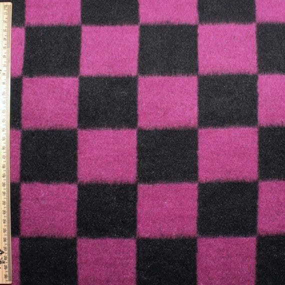 Wool Mix Dress Fabric - Pink  Black Checkered